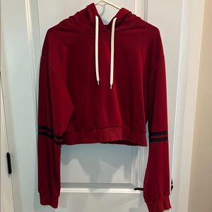 Red Cropped Hoodie Sweatshirt Casual Streetwear Size L